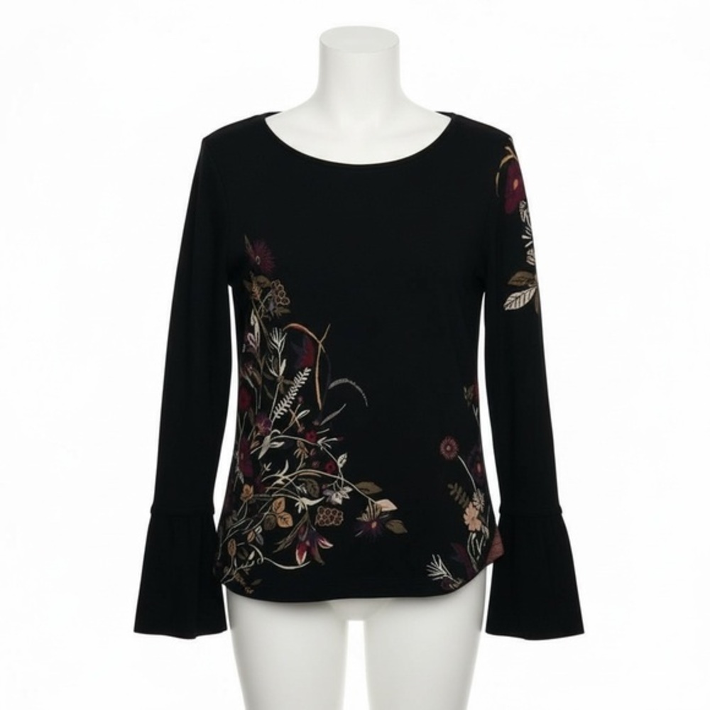 Chico's Black Floral Blouse Size 1 (M 
8-10)